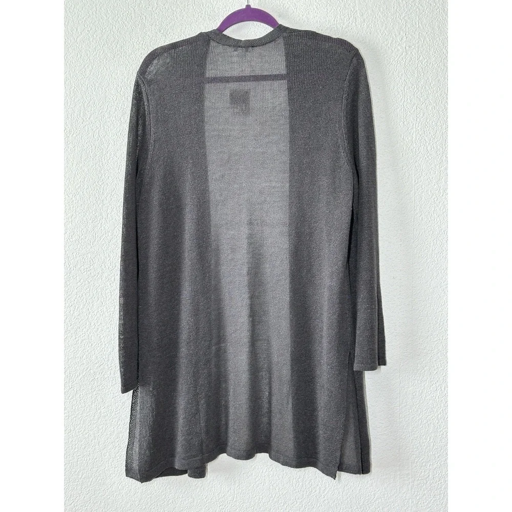 NWT J Jill Petite PL Linen Blend‎ Duster Cardigan Open Knit Lightweight Gray